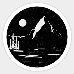 Night-sky Monochrome Mountain Illustration Sticker